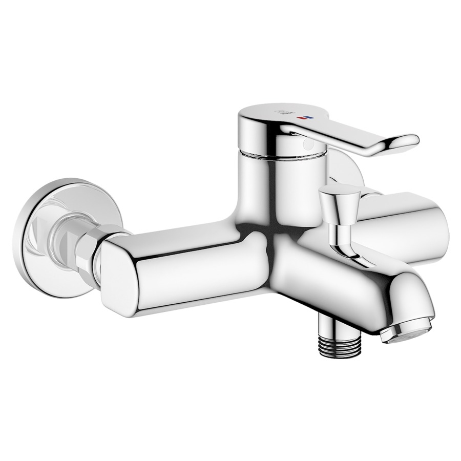 Mélangeur de bain VITA 2.0
E 153 mm, S 195 mm
goulot fixe, avec raccords
sans douche, tuyau de douche
et support