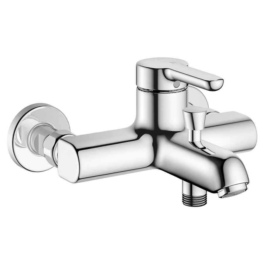 Mélangeur de bain WAMAS 2.0
E 153 mm, raccords d'arrêt
1/2" x 3/4", sans douche tuyau
de douche et support