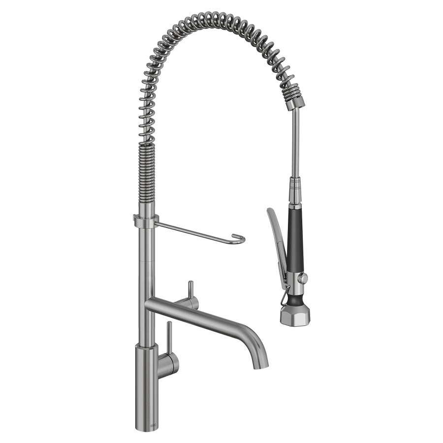 Mélangeur d'évier BISTRO E
S 295 mm, goulot orientable
douche lave-vaisselle
commande latérale, tyaux
de raccordement flexibles 3/8"