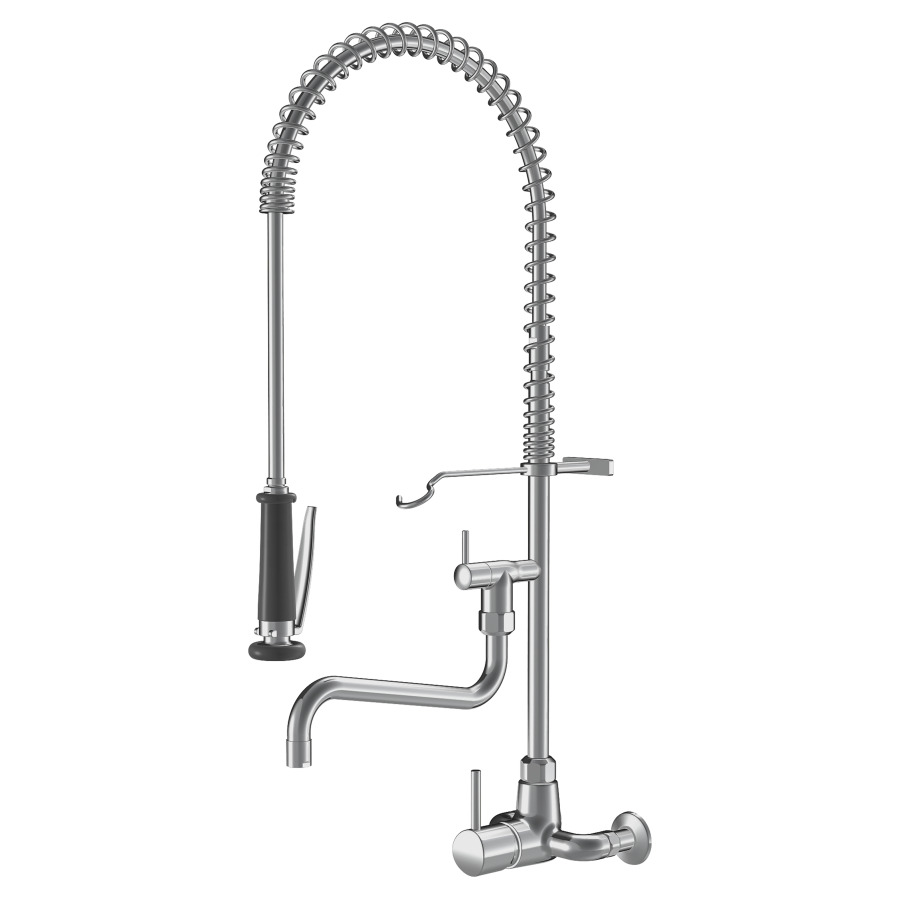 Mélangeur mural GASTRO
E 153 mm, S 300 mm, B 370 mm
goulot orientable
douche lave-vaisselle
raccords d'arrêt 1/2" x 3/4"
groupe acoustique II