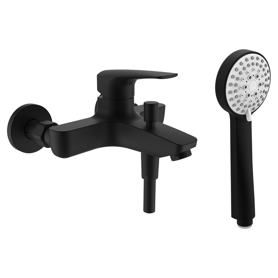 Mélangeur de bain LAURIN
E 153 mm, raccords d'arrêt
flexible de douche 160 cm
douche à main 1 jet