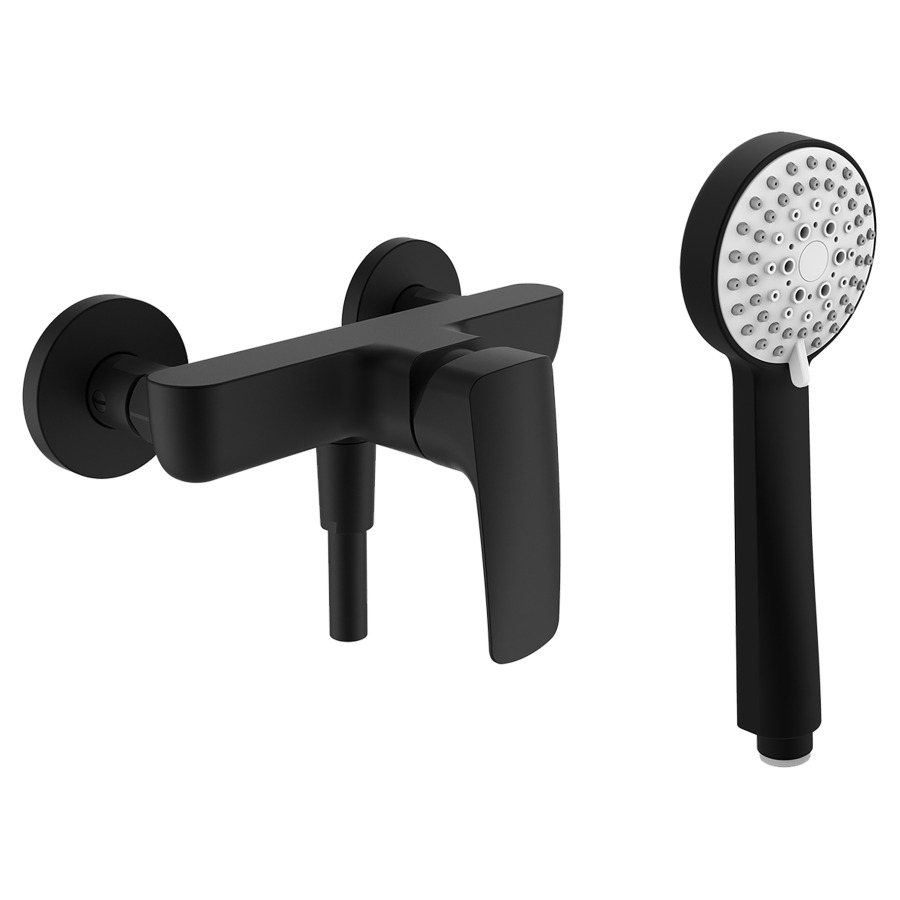 Mélangeur de douche LAURIN
E 153 mm, raccords d'arrêt
flexible de douche 160 cm
douche à main 1 jet