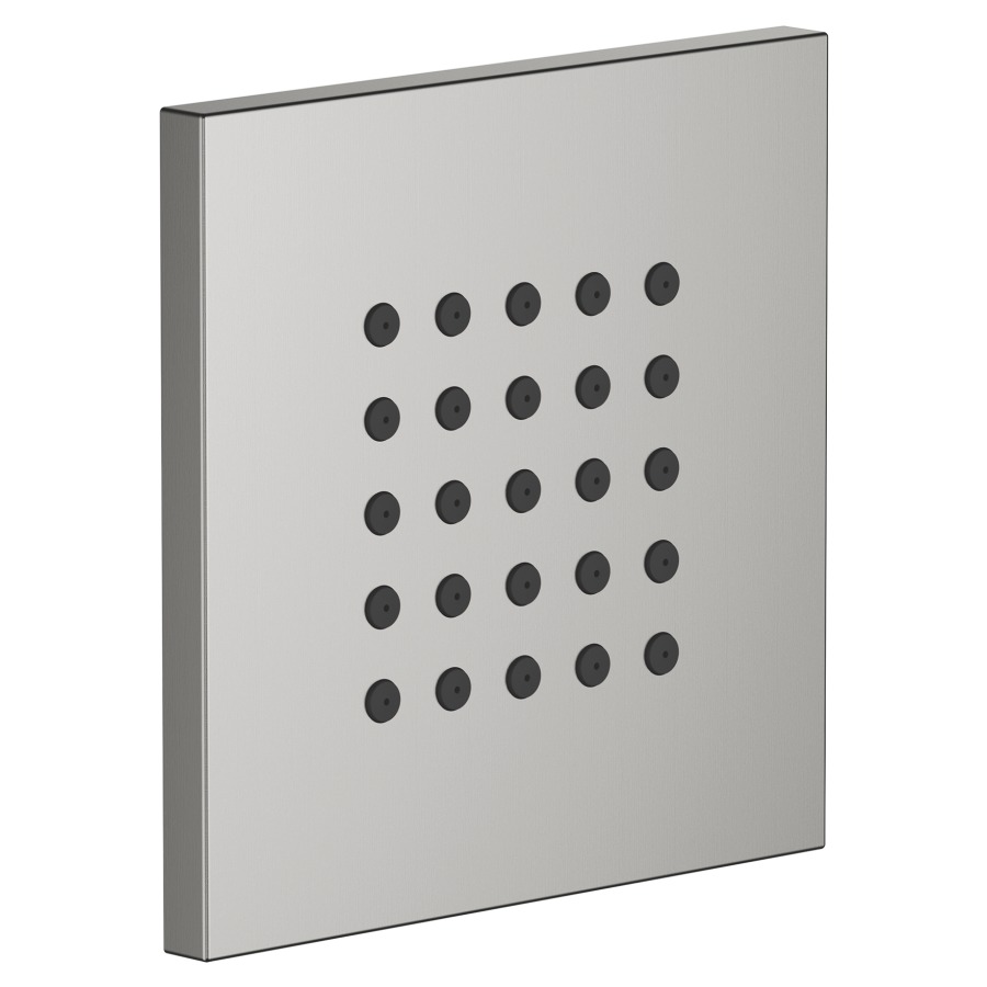 Seitenbrause SYMETRICS/DEQUE/
MEM/SUPERNOVA, Endmontageset
Abdeckplatte 120 x 120 mm
Antikalksystem, Durchfluss-
menge 6 l/min, ohne Einbau-
körper 751 044