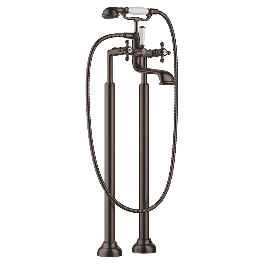 Batterie de bain MADISON
E 153 mm, S 245 mm, H 901 mm
avec colonnes pour montage à
pose libre, inverseur rotatif
bain/douche, douche à main
avec système anticalcaire
support de douchette, sans
corps à encastrer 769 021