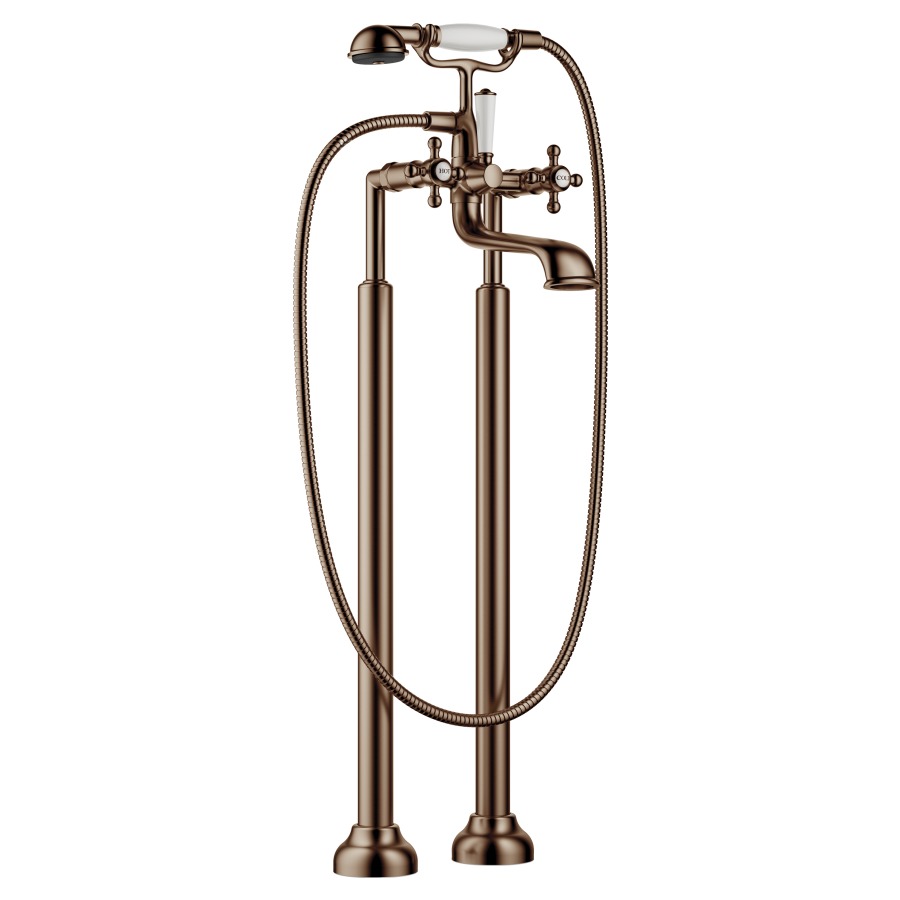 Batterie de bain MADISON
E 153 mm, S 245 mm, H 901 mm
avec colonnes pour montage à
pose libre, inverseur rotatif
bain/douche, douche à main
avec système anticalcaire
support de douchette, sans
corps à encastrer 769 021
