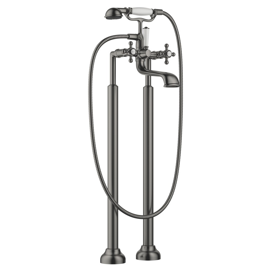 Batterie de bain MADISON
E 153 mm, S 245 mm, H 901 mm
avec colonnes pour montage à
pose libre, inverseur rotatif
bain/douche, douche à main
avec système anticalcaire
support de douchette, sans
corps à encastrer 769 021