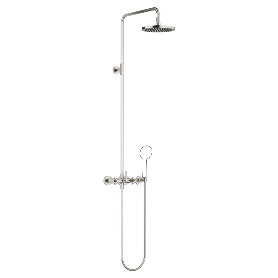 Duschsystem TARA
H 116,7 cm, 1/2", AD 150 mm
Brausebatterie, Drehumstellung
Standbrause/Handbrause
Regenbrause D 220 mm, A 420 mm
Brausechlauch 150 cm, ohne
Handbrause, Durchflussmenge
9 l/min.