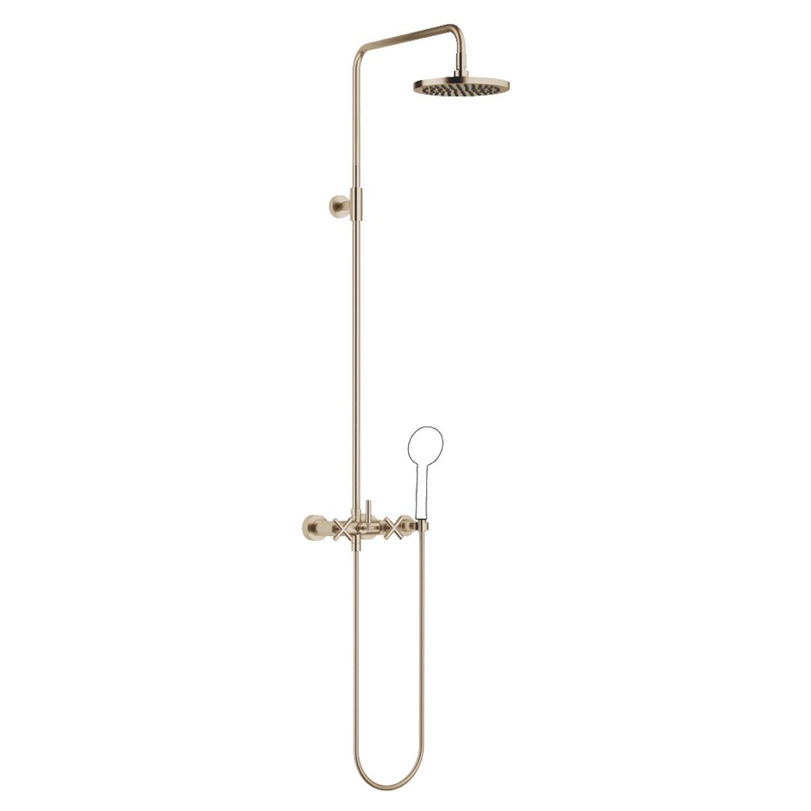 Système de douche TARA
H 116,7 cm, 1/2", E 150 mm
batterie de douche, inverseur
rotatif barre de douche/
dochette à main, pomme de
douche D 220 mm, S 420 mm
tuyau de douche 150 cm, sans
douche à main, débit 9 l/min