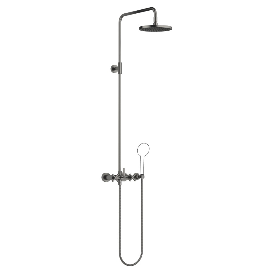 Système de douche TARA
H 116,7 cm, 1/2", E 150 mm
batterie de douche, inverseur
rotatif barre de douche/
dochette à main, pomme de
douche D 220 mm, S 420 mm
tuyau de douche 150 cm, sans
douche à main, débit 9 l/min