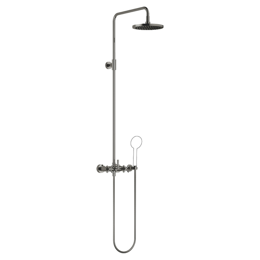 Système de douche TARA
H 116,7 cm, 1/2", E 150 mm
batterie de douche, inverseur
rotatif barre de douche/
dochette à main, pomme de
douche D 220 mm, S 420 mm
tuyau de douche 150 cm, sans
douche à main, débit 9 l/min