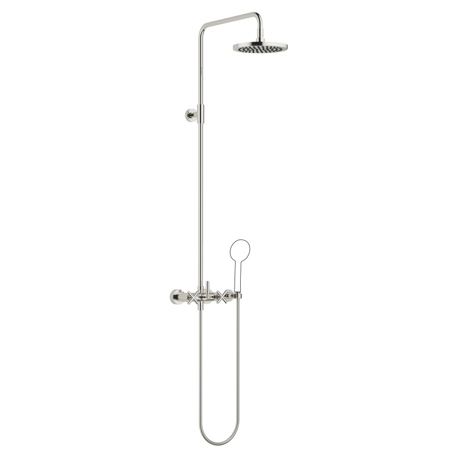 Système de douche TARA
H 116,7 cm, 1/2", E 150 mm
batterie de douche, inverseur
rotatif barre de douche/
dochette à main, pomme de
douche D 220 mm, S 420 mm
tuyau de douche 150 cm, sans
douche à main, débit 9 l/min