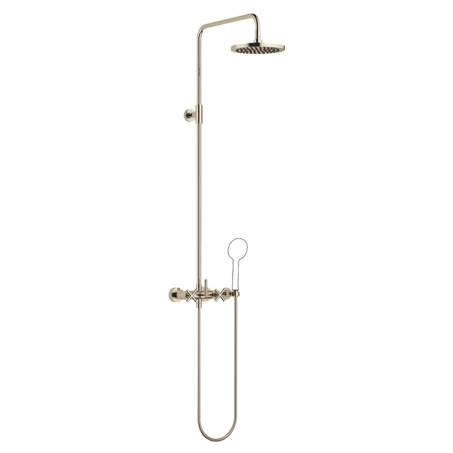 Duschsystem TARA
H 116,7 cm, 1/2", AD 150 mm
Brausebatterie, Drehumstellung
Standbrause/Handbrause
Regenbrause D 220 mm, A 420 mm
Brausechlauch 150 cm, ohne
Handbrause, Durchflussmenge
9 l/min.