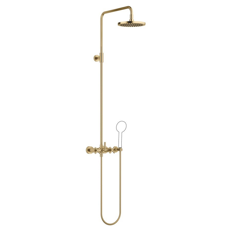 Duschsystem TARA
H 116,7 cm, 1/2", AD 150 mm
Brausebatterie, Drehumstellung
Standbrause/Handbrause
Regenbrause D 220 mm, A 420 mm
Brausechlauch 150 cm, ohne
Handbrause, Durchflussmenge
9 l/min.
