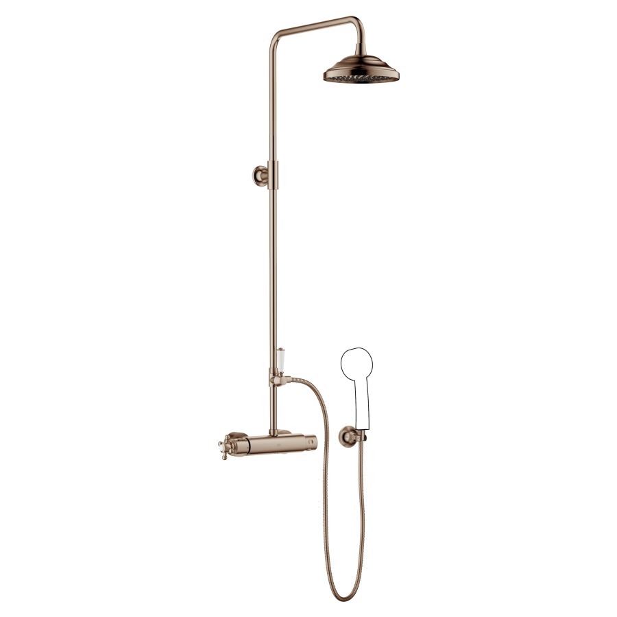 Système de douche MADISON
H 116 cm, 1/2", E 133-163 mm
mélangeur thermostat
inverseur, pomme de douche
D 200 mm, S 420 mm, système
anticalcaire, tuyau 125 cm
sans douche à main