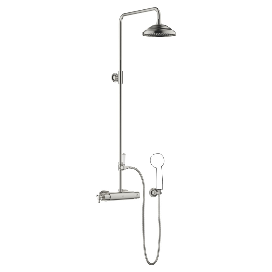 Duschsystem MADISON
H 116 cm, 1/2", AD 133-163 mm
Mischer Thermostat, Umsteller
Regenbrause D 200 mm, A 420 mm
Antikalk-System, Brause-
schlauch 125 cm, ohne
Handbrause