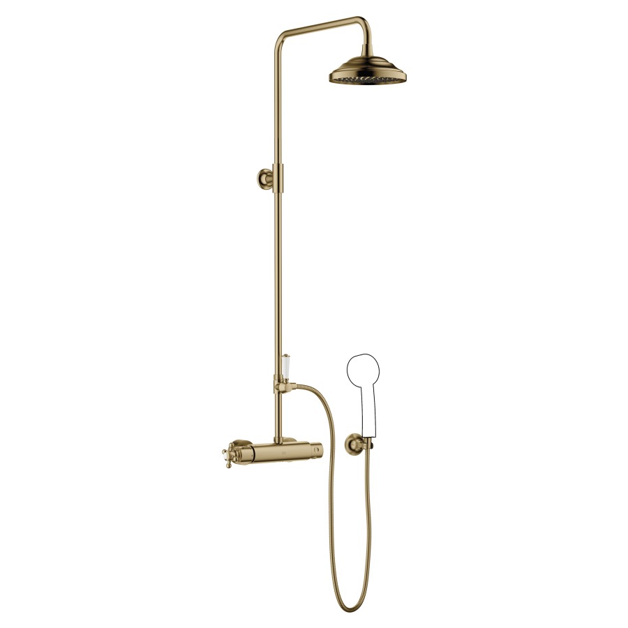 Système de douche MADISON
H 116 cm, 1/2", E 133-163 mm
mélangeur thermostat
inverseur, pomme de douche
D 200 mm, S 420 mm, système
anticalcaire, tuyau 125 cm
sans douche à main