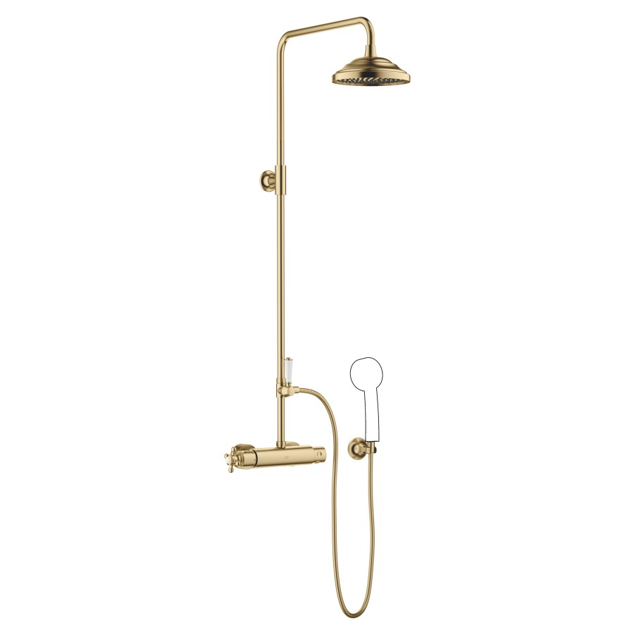 Duschsystem MADISON
H 116 cm, 1/2", AD 133-163 mm
Mischer Thermostat, Umsteller
Regenbrause D 200 mm, A 420 mm
Antikalk-System, Brause-
schlauch 125 cm, ohne
Handbrause