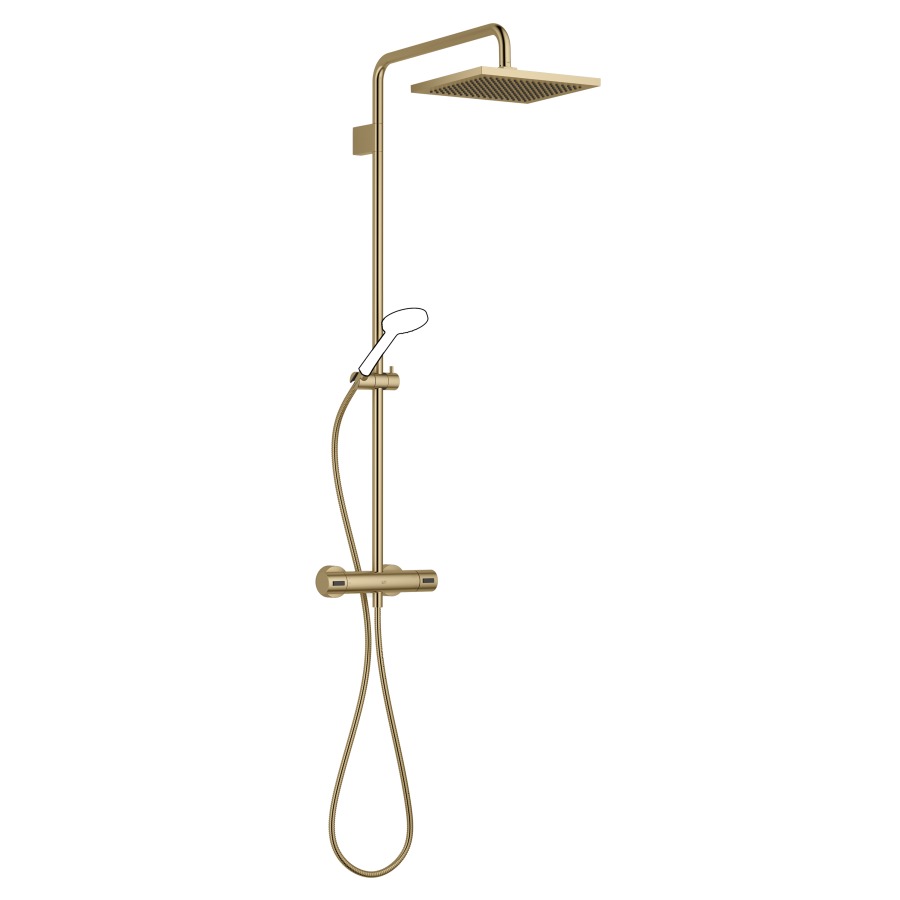 Système de douche DORNBRACHT
H 117 cm, 1/2", E 150 mm
mélangeur thermostat
inverseur, raccords S cachés
pomme de douche 300 x 240 mm
S 450 mm, système anticalcaire
tuyau 175 cm, sans douche à
main