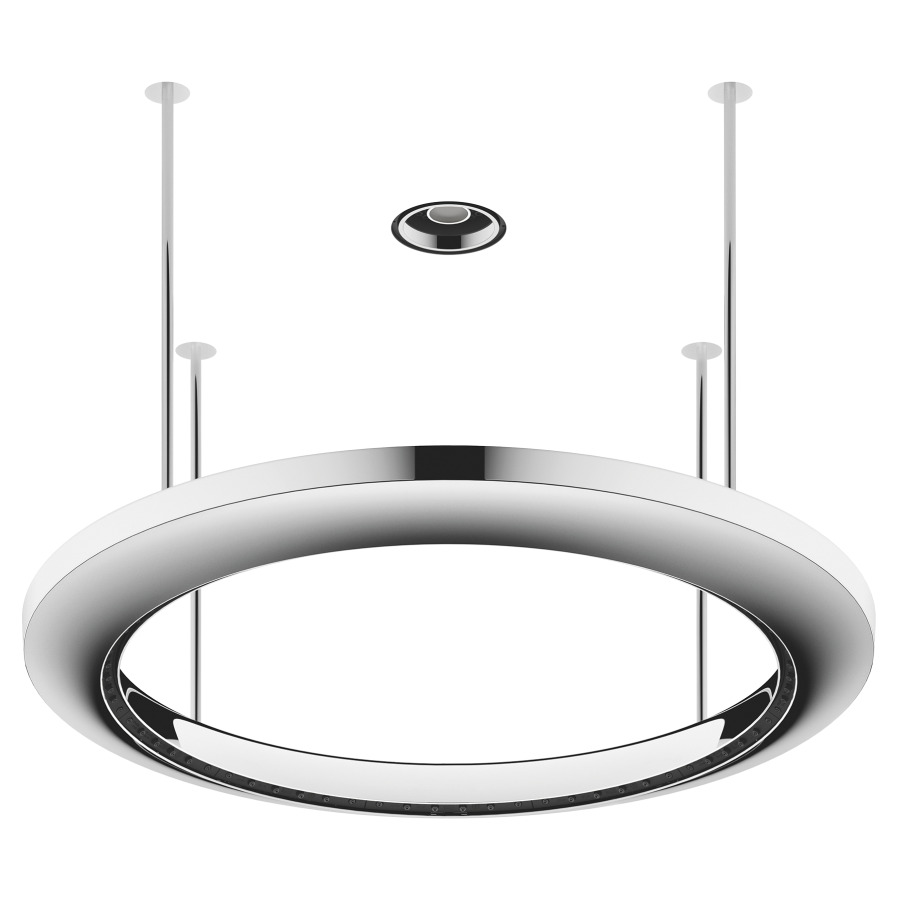 Panneau de pluie AQUAHALO UP
D 60,5 cm,  3&nbsp;types de jets
Aquacircle Rain, débit
14 l/min, Tempest Rain
débit 9 l/min, Diamond Rain
6,8 l/min, spot central à DEL
3000&nbsp;K, sans corps à encastrer
751 446, IP67