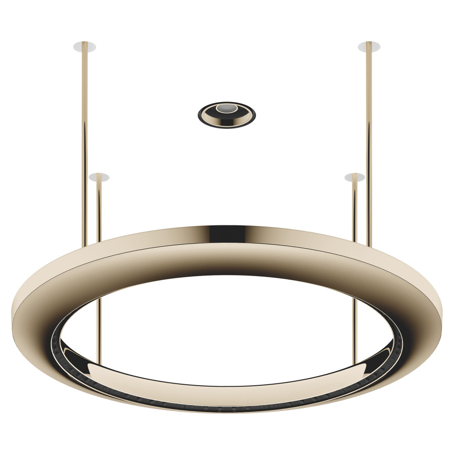 Panneau de pluie AQUAHALO UP
D 60,5 cm,  3&nbsp;types de jets
Aquacircle Rain, débit
14 l/min, Tempest Rain
débit 9 l/min, Diamond Rain
6,8 l/min, spot central à DEL
3000&nbsp;K, sans corps à encastrer
751 446, IP67