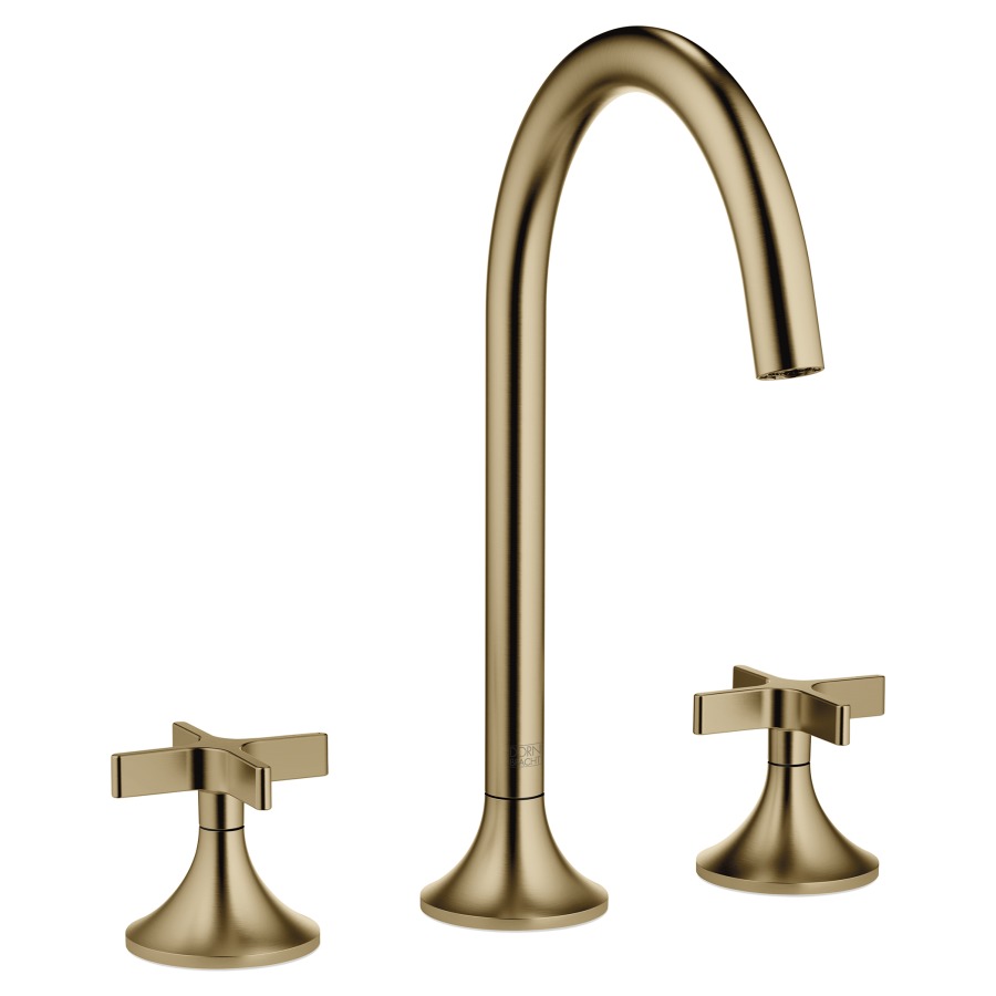 Batterie lavabo à 3 trous VAIA
S 168 mm, goulot orientable
poignée à croix, avec
garniture d'écoulement