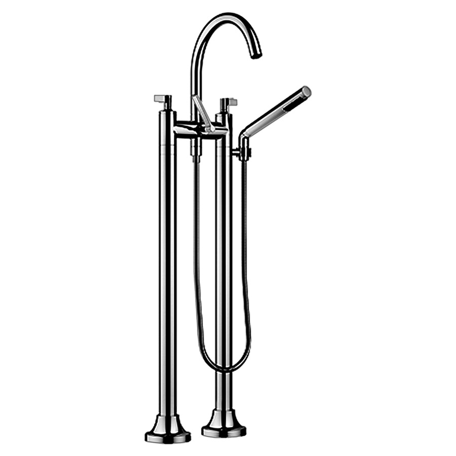 Batterie de bain 2 trous VAIA
E 150 mm, S 221 mm, goulot
orientable, H jusqu'à aérateur
816 mm, avec colonnes
pour montage à pose libre
poignées à levier, inverseur
douche à main bâton, système
anticalcaire, tuyau 125 cm
sans corps à encastrer 769 021