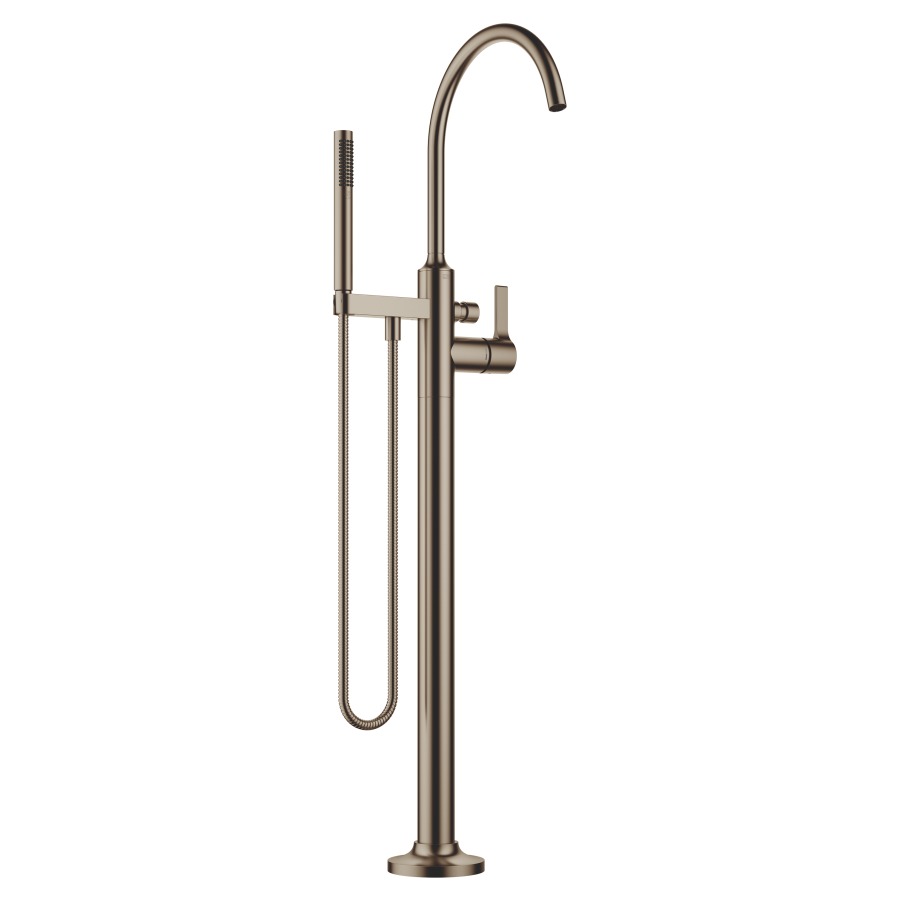 Mélangeur de bain VAIA
S 281 mm, goulot orientable
H jusqu'à aérateur 925-995 mm
avec colonne pour montage
à pose libre, inverseur
douche à main bâton, système
anticalcaire, tuyau 125 cm