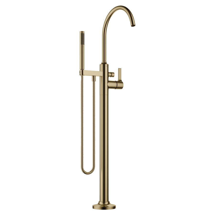 Mélangeur de bain VAIA
S 281 mm, goulot orientable
H jusqu'à aérateur 925-995 mm
avec colonne pour montage
à pose libre, inverseur
douche à main bâton, système
anticalcaire, tuyau 125 cm
