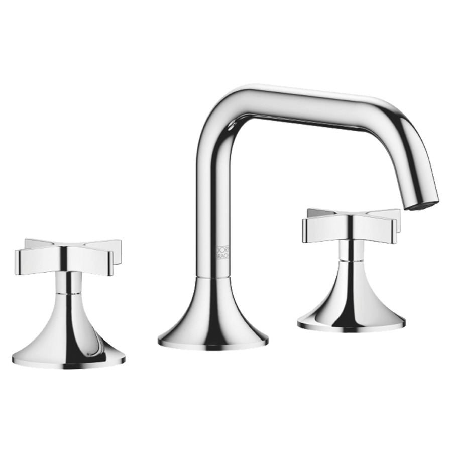 Batterie lavabo à 3 trous
VAIA
S 165 mm, goulot orientable
360°, poignées à croix
avec vidage