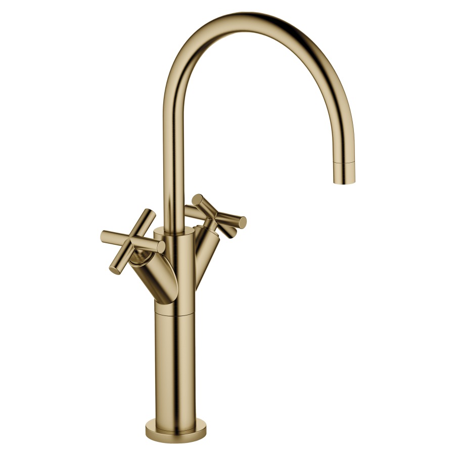 Batterie de lavabo TARA.
S 200 mm, goulot orientable
haute colonne
H jusqu'à aérateur 280 mm
H totale 425 mm, sans vidage
groupe acoustique I