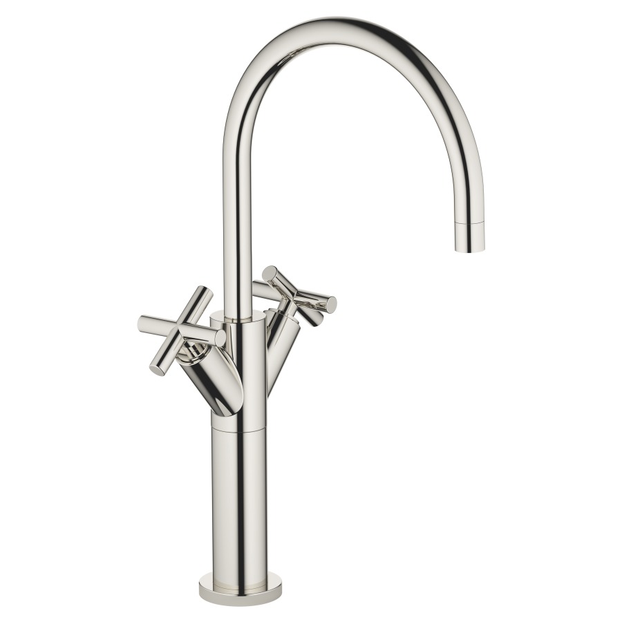 Batterie de lavabo TARA.
S 200 mm, goulot orientable
haute colonne
H jusqu'à aérateur 280 mm
H totale 425 mm, sans vidage
groupe acoustique I