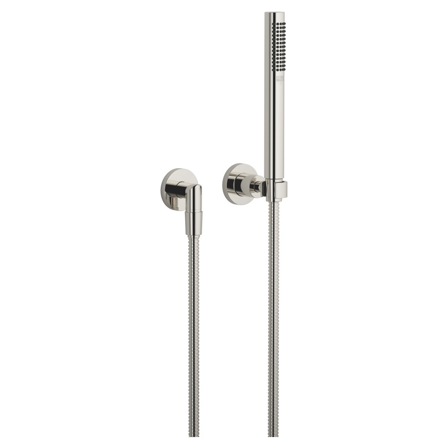 Garniture de douche TARA.
douche à main bâton, système
anticalcaire, tuyau 125 cm
coude de raccordement 1/2"
rosaces D 55 mm
groupe acoustique I