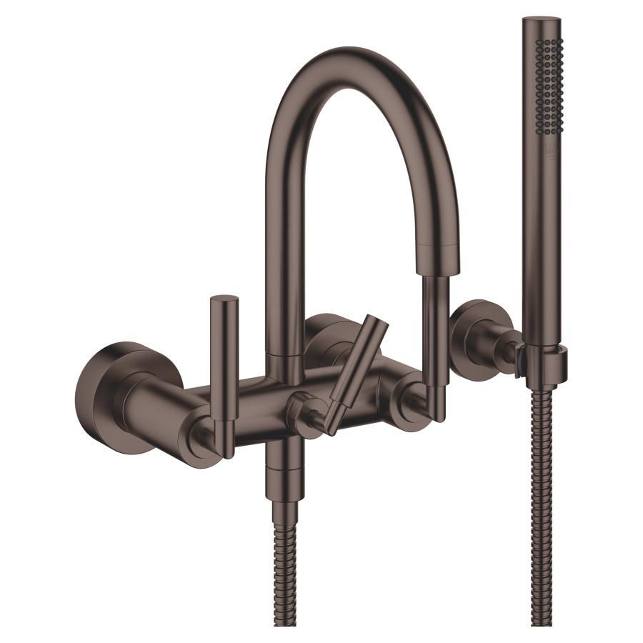 Batterie de bain TARA.
E 150 mm, poignées à levier
raccords S cachés 1/2" x 3/4"
douche, support
groupe acoustique I