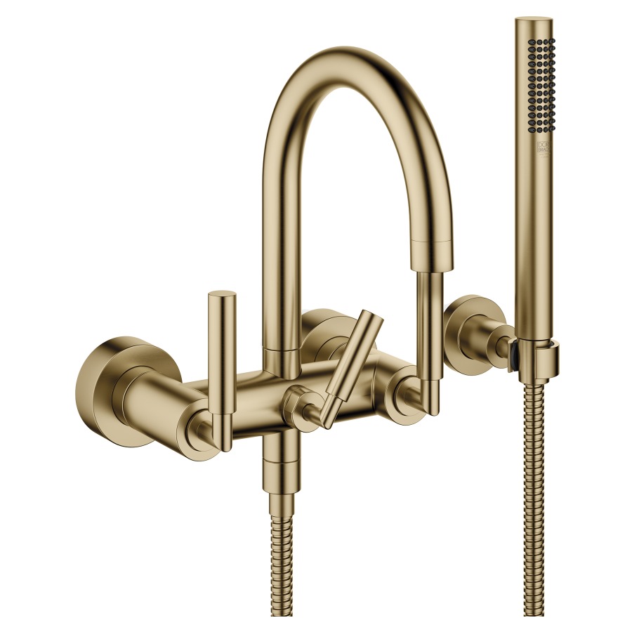Batterie de bain TARA.
E 150 mm, poignées à levier
raccords S cachés 1/2" x 3/4"
douche, support
groupe acoustique I