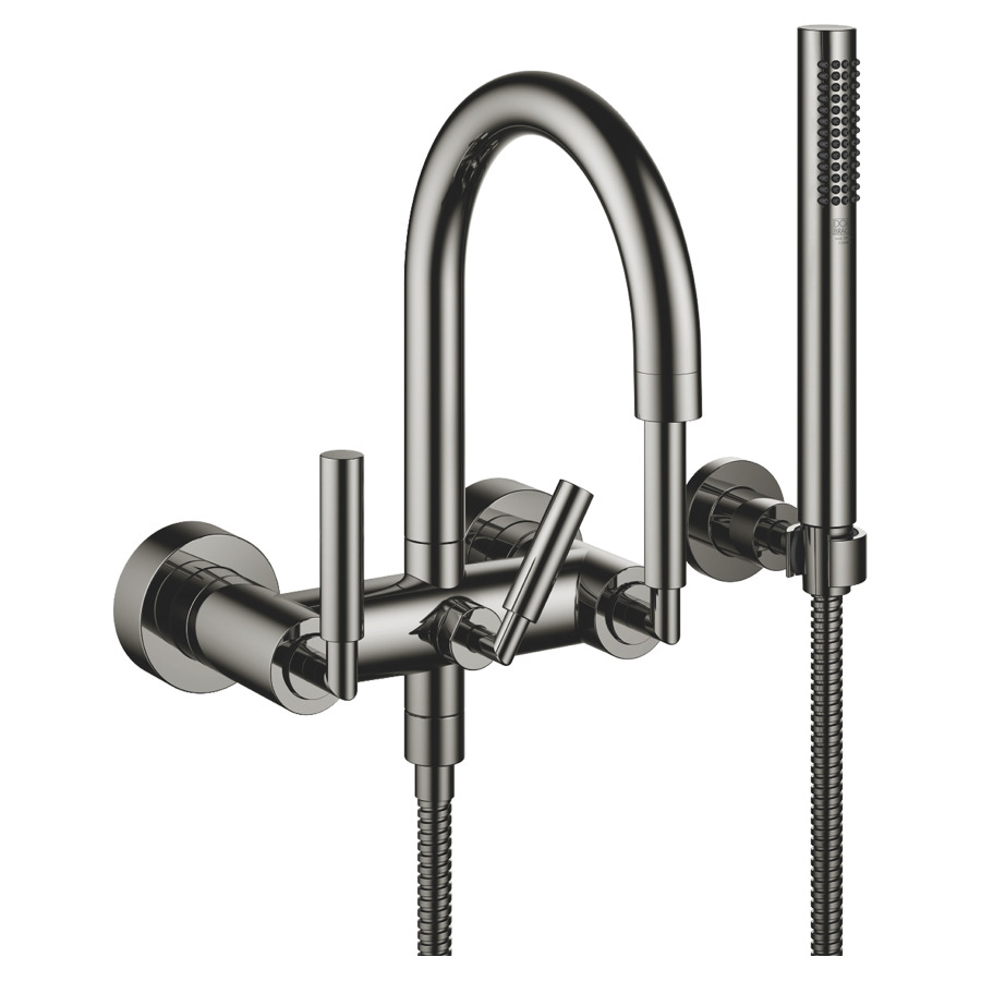 Batterie de bain TARA.
E 150 mm, poignées à levier
raccords S cachés 1/2" x 3/4"
douche, support
groupe acoustique I