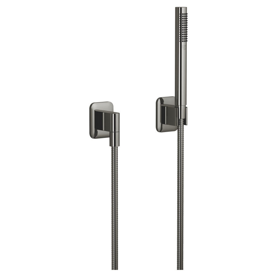Garniture de douche LISSÉ
coude de raccordement 1/2"
douche à main système anti
calcaire 3/8", tuyau de douche
125 cm métallique, support