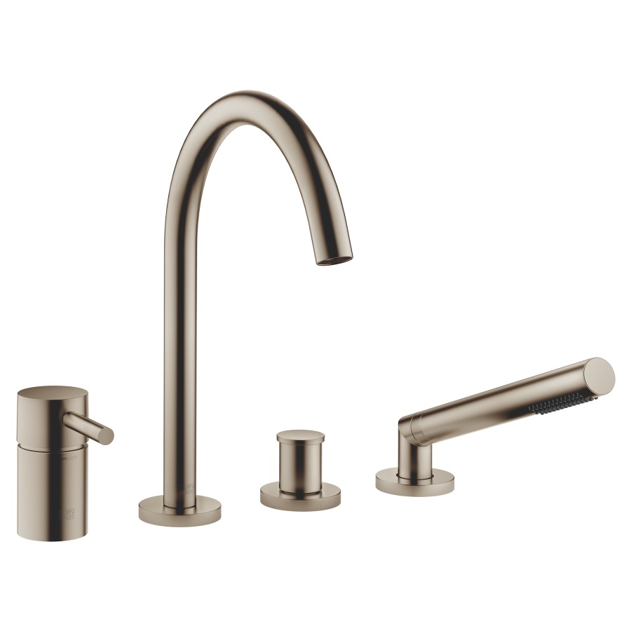 Garniture de remplissage META
4-trous, goulot de baignoire
S 221 mm, mélangeur,
inverseur
automatique, douche
extensible, pour montage sur
gorge ou hors baignoire
groupe acoustique II