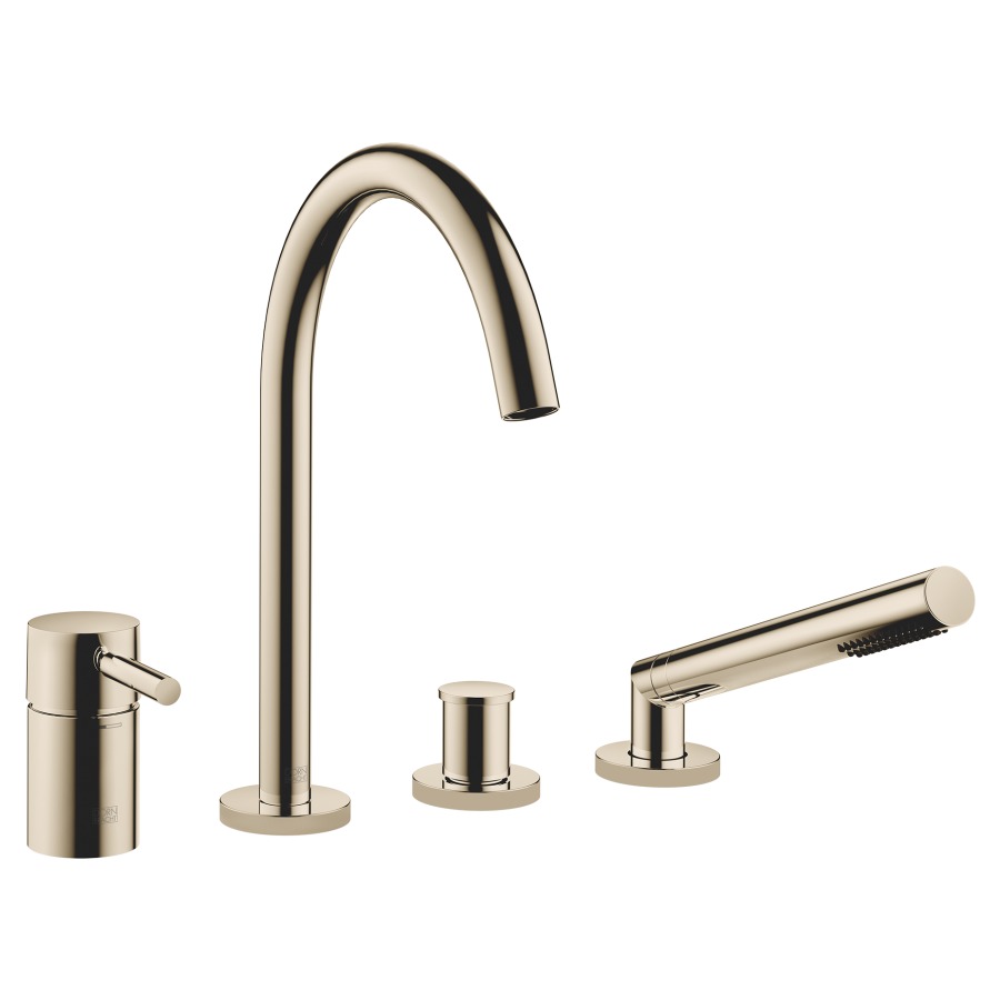 Garniture de remplissage META
4-trous, goulot de baignoire
S 221 mm, mélangeur,
inverseur
automatique, douche
extensible, pour montage sur
gorge ou hors baignoire
groupe acoustique II