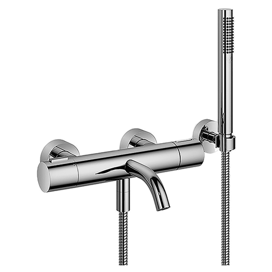 Mélangeur de bain META
thermostat, E 150 mm
S 210 mm, raccords S cachés
1/2" x 3/4", inverseur, douche
à main bâton système
anticalcaire, tuyau 125 cm
support, groupe acoustique II