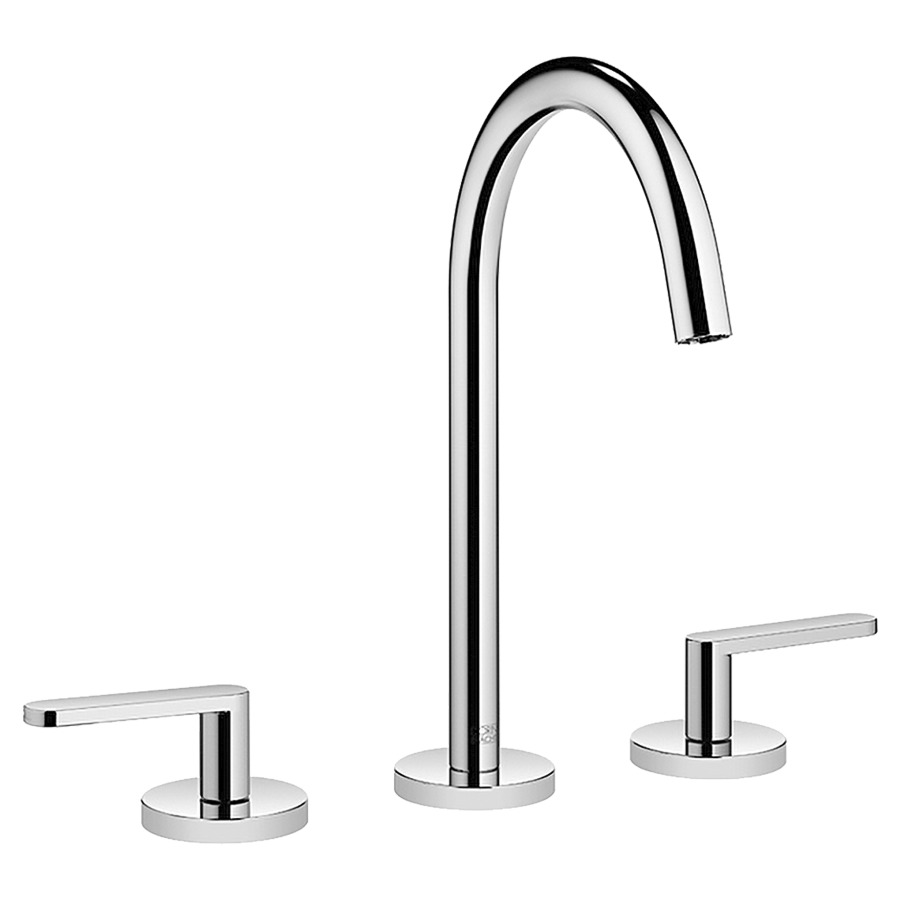 Batterie lavabo à 3 trous
META, S 168 mm, goulot
orientable 360°, rosaces
séparées D 60 mm, avec vidage