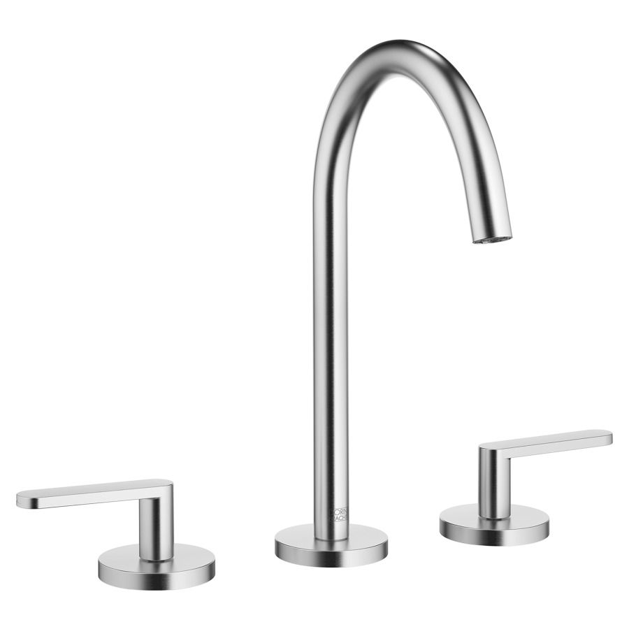Batterie lavabo à 3 trous
META, S 168 mm, goulot
orientable 360°, rosaces
séparées D 60 mm, avec vidage