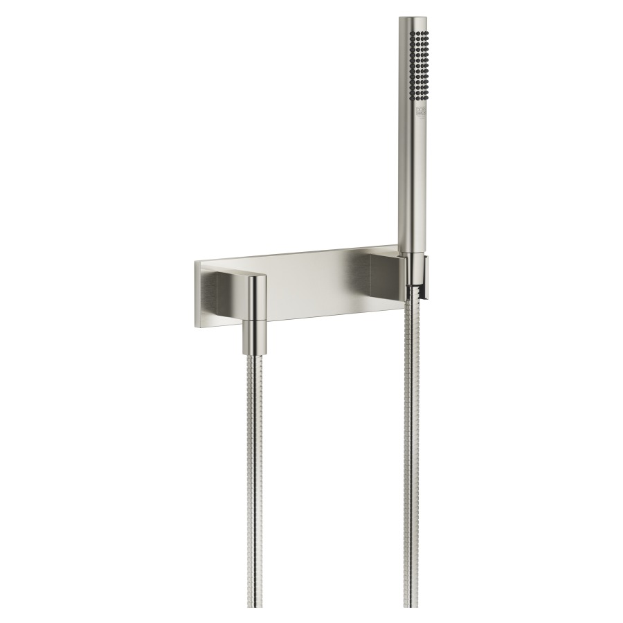 Brausegarnitur MEM/SYMETRICS/
DEQUE, Stabhandbrause
Antikalksystem, Brauseschlauch
125 cm, Anschlussbogen 1/2"
Abdeckplatte 240 x 60 mm
Geräuschgruppe I