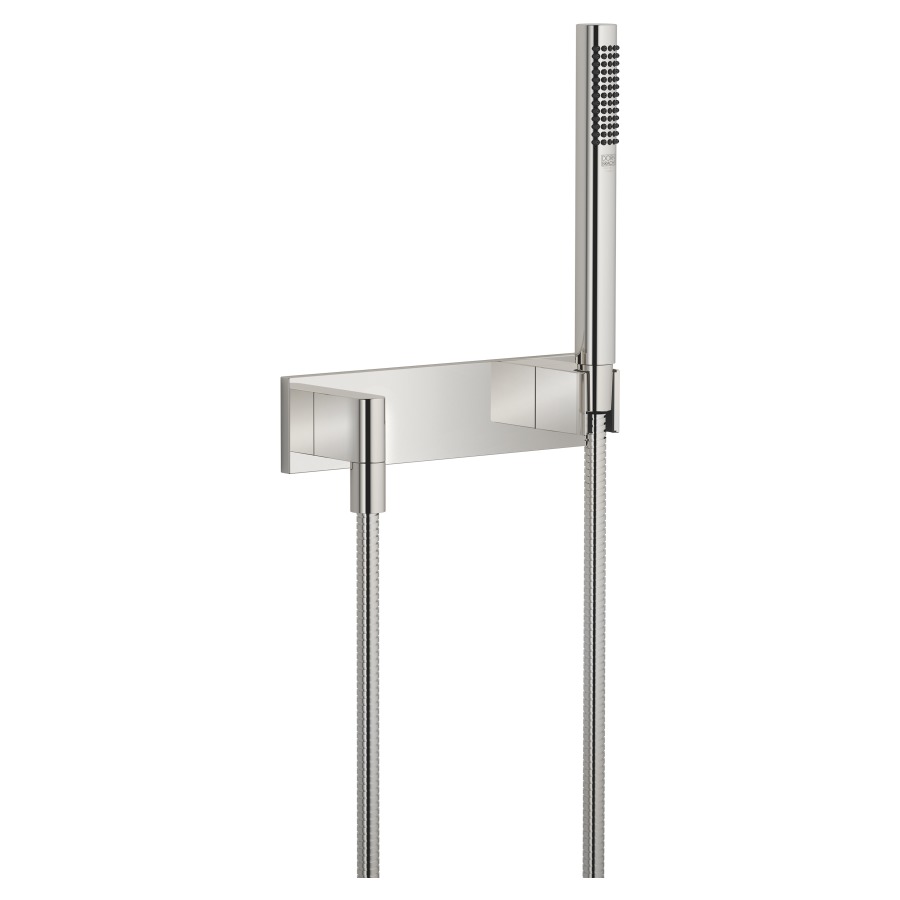 Garniture de douche MEM/
SYMETRICS/DEQUE, douche à main
bâton système anticalcaire
tuyau de douche 125 cm, coude
de raccordement 1/2", plaque
de recouvrement 240 x 60 mm
groupe acoustique I