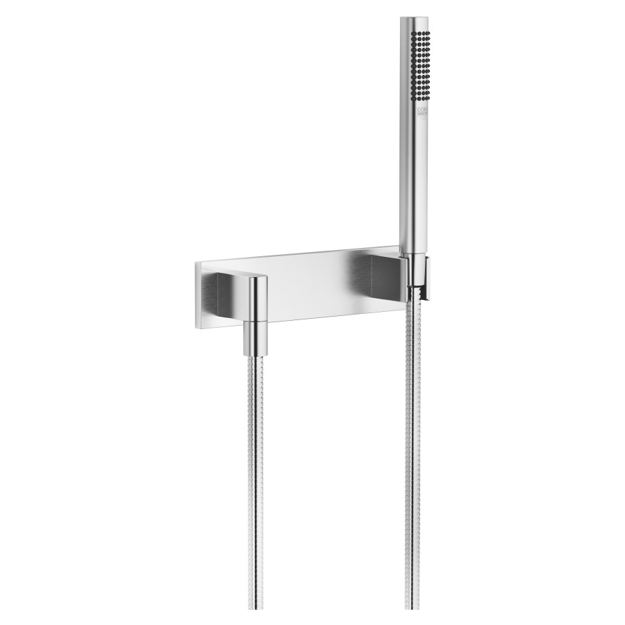 Garniture de douche MEM/
SYMETRICS/DEQUE, douche à main
bâton système anticalcaire
tuyau de douche 125 cm, coude
de raccordement 1/2", plaque
de recouvrement 240 x 60 mm
groupe acoustique I