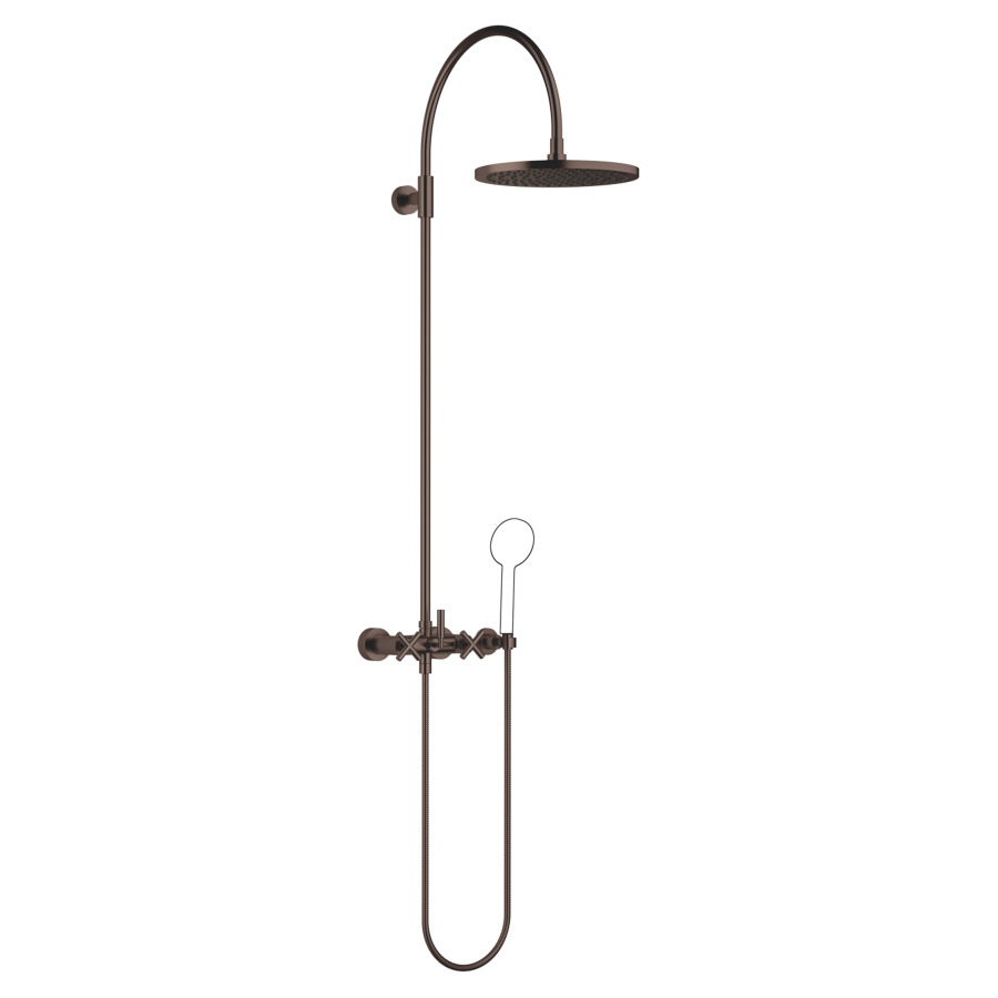 Système de douche TARA
H 116,7 cm, 1/2", E 135-165 mm
batterie de douche, inverseur
rotatif pomme de douche/
dochette à main, pomme de
douche D 300 mm, S 420 mm
système anticalcaire
tuyau de douche 150 cm, sans
douche à main, débit 10 l/min.