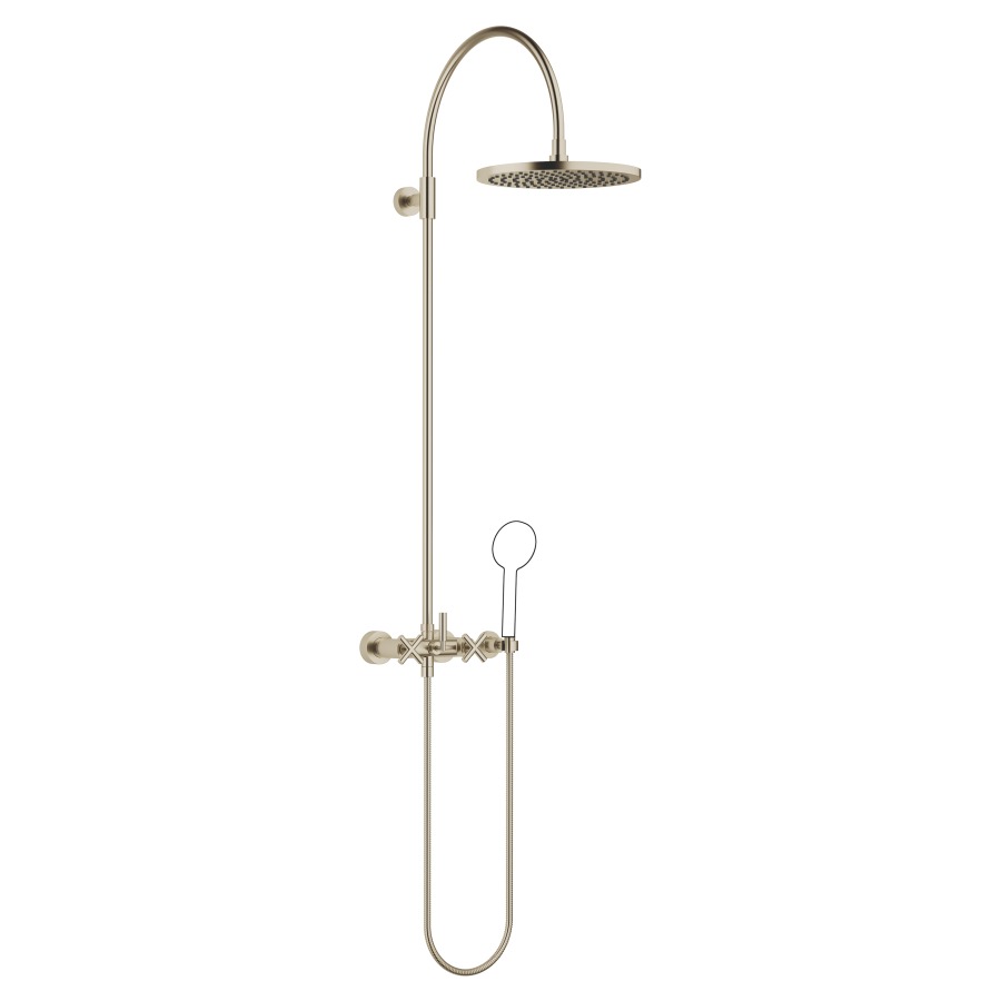 Système de douche TARA
H 116,7 cm, 1/2", E 135-165 mm
batterie de douche, inverseur
rotatif pomme de douche/
dochette à main, pomme de
douche D 300 mm, S 420 mm
système anticalcaire
tuyau de douche 150 cm, sans
douche à main, débit 10 l/min.