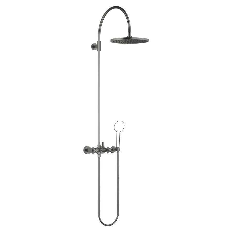 Système de douche TARA
H 116,7 cm, 1/2", E 135-165 mm
batterie de douche, inverseur
rotatif pomme de douche/
dochette à main, pomme de
douche D 300 mm, S 420 mm
système anticalcaire
tuyau de douche 150 cm, sans
douche à main, débit 10 l/min.