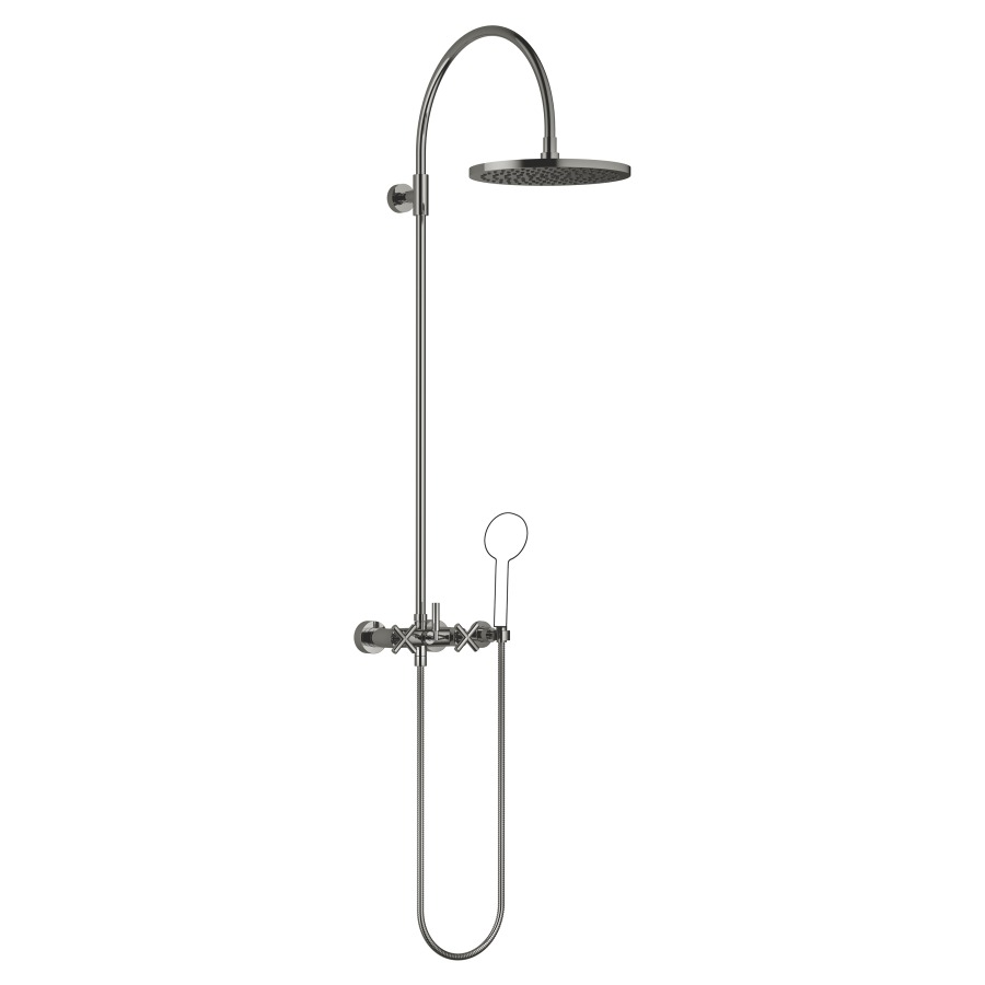Système de douche TARA
H 116,7 cm, 1/2", E 135-165 mm
batterie de douche, inverseur
rotatif pomme de douche/
dochette à main, pomme de
douche D 300 mm, S 420 mm
système anticalcaire
tuyau de douche 150 cm, sans
douche à main, débit 10 l/min.