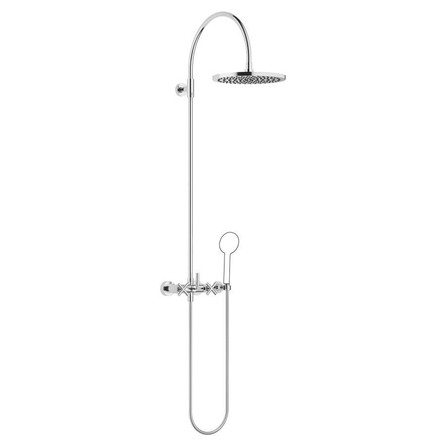 Système de douche TARA
H 116,7 cm, 1/2", E 135-165 mm
batterie de douche, inverseur
rotatif pomme de douche/
dochette à main, pomme de
douche D 300 mm, S 420 mm
système anticalcaire
tuyau de douche 150 cm, sans
douche à main, débit 10 l/min.