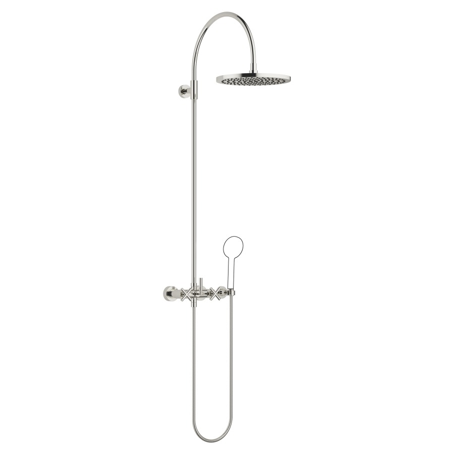 Système de douche TARA
H 116,7 cm, 1/2", E 135-165 mm
batterie de douche, inverseur
rotatif pomme de douche/
dochette à main, pomme de
douche D 300 mm, S 420 mm
système anticalcaire
tuyau de douche 150 cm, sans
douche à main, débit 10 l/min.